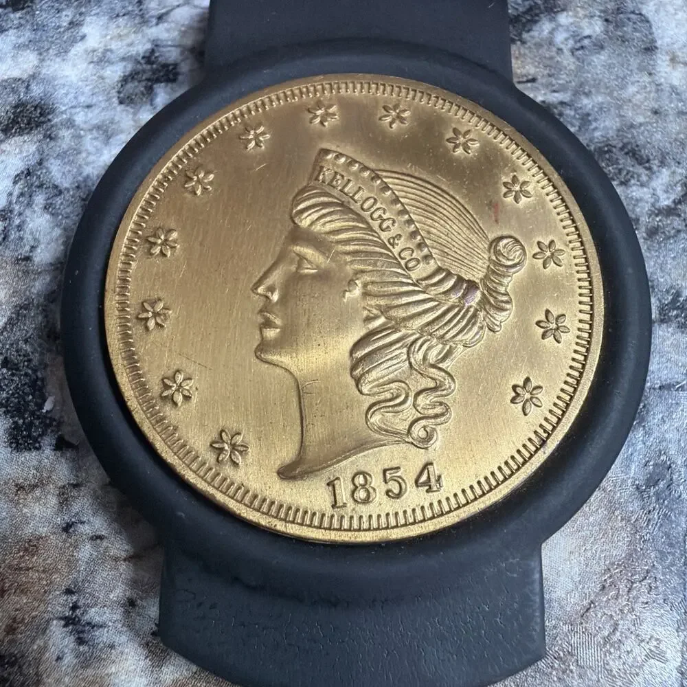 Vintage Gold-Plate Money‎ Clip with Kellogg & Co. 1854 Liberty Head Faux Coin